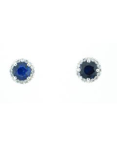 18K White Gold Diamond And Blue Sapphires Earrings