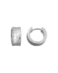 Sterling Silver Rhodium And Hammer finish Huggies 39085342