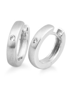 Breuning Rhodium Plated  Oval Huggie Earrings with CZ 06/06525-7