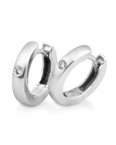 Breuning Rhodium Plated Round Huggie Earrings with CZ 06/06524-7
