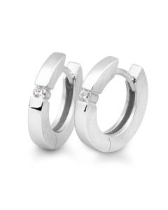 Breuning Rhodium Plated Small Round Huggie Earrings with CZ 06/03884-4