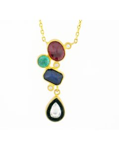 Kurtulan 24K Gold Diamond, Emerald, Ruby and Sapphire Necklace