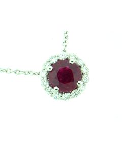 18K Gold Ruby And Diamonds Pendant with Platinum Chain