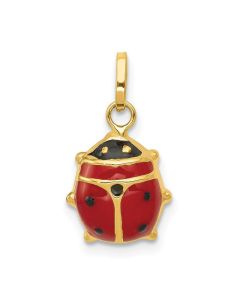 14K Gold Red Enameled Ladybug Pendant