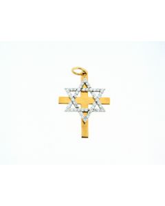 18K Two-Tone Gold Star Of David On Cross All In One 65814840
