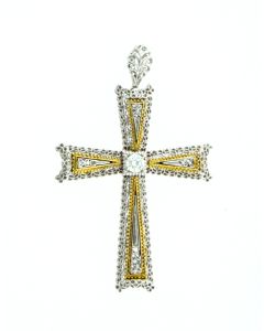 18 K Two-Tone gold Filigree Diamond Cross 65890109