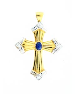 18K Gold Sapphire  And Diamond Italian Cross Pendant 66280062