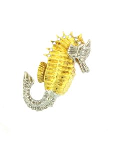 Diamond Seahorse 18K Two-Tone Gold Brooch 72072232