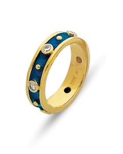 Etruscan 18K gold & Blue Enamel Diamond Ring 23831204