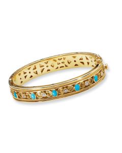Etruscan 18 K Gold Turquoise/Diamonds Bangle by Samuel 44831403