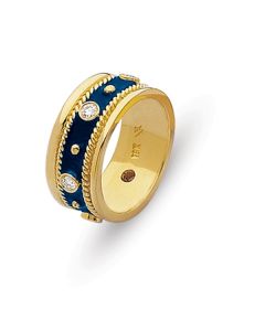 Etruscan 18K Gold & Diamond Blue Enamel Ring 25831187