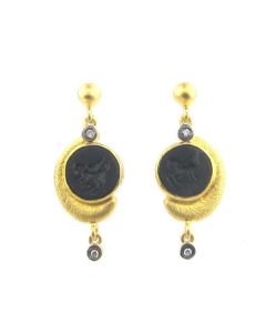 Kurtulan 24K Gold and Silver Black Jade Earrings 