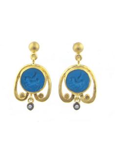 Kurtulan 24K Gold and Silver Diamond Turquoise Earrings 